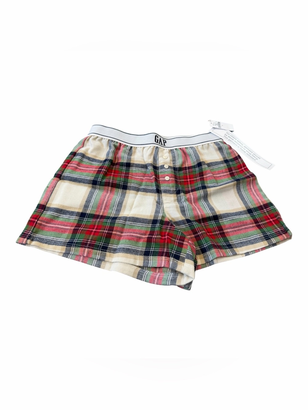 Gap Kids Flannel Pajama Shorts, Plaid, Size 8, Red, Cream, Green, NEW